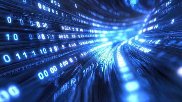 在高科技數碼環境中抽象流動的數據流,具有代表技術流程的二進制代碼覆蓋