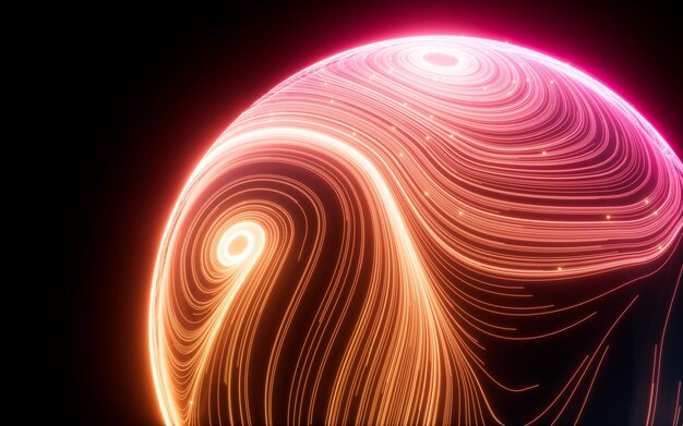 Abstract flowing lines and glowing particles 3d rendering