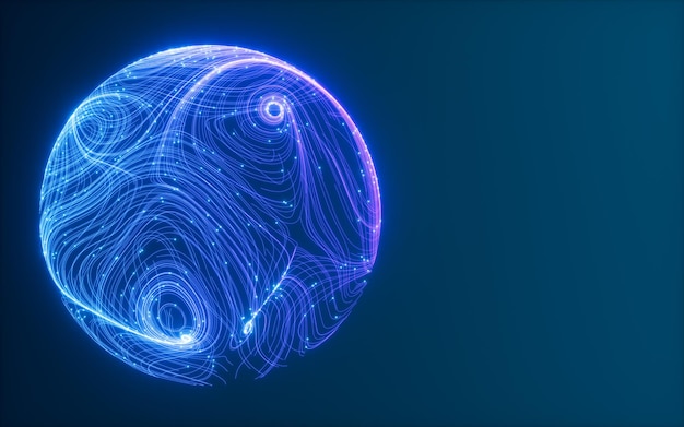 Abstract flowing lines and glowing particles 3d rendering