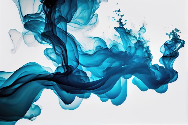 Generative AI 기술을 사용하여 흰색 배경에 물에 추상 흐르는 액체 또는 파란색 잉크