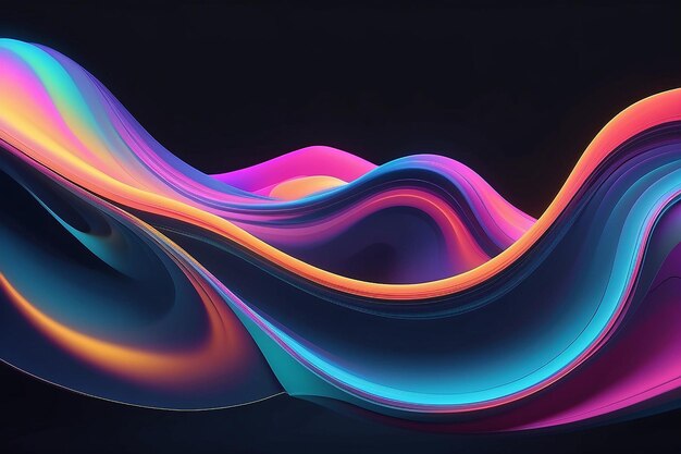 Abstract fluid 3d render holografische iridescente neon gebogen golf in beweging donkere achtergrond