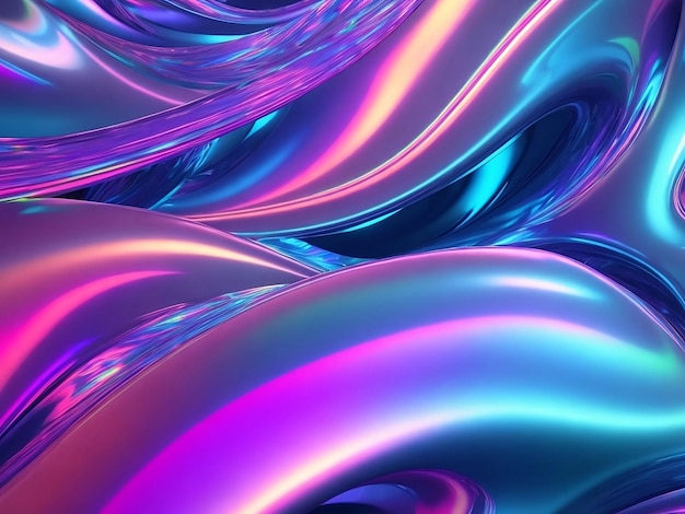 抽象的な流体 3 d レンダリング ホログラフィック虹色グラデーション ネオン曲線波の動きの生成 ai