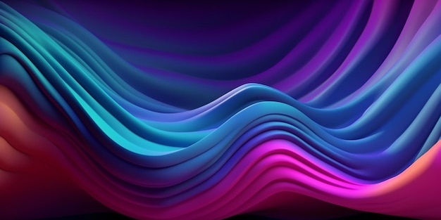 Абстрактная жидкость 3d рендеринг голографическая радужная неоновая изогнутая волна в движении темный фон Элемент градиентного дизайна для обоев покрывает фоны и баннеры с 3D-эффектом