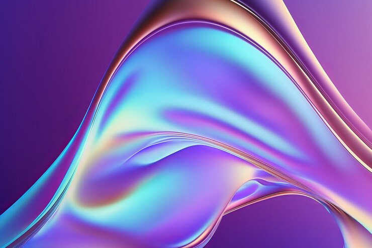 Abstract fluid 3d render holographic iridescent neon curved wave in motion dark background