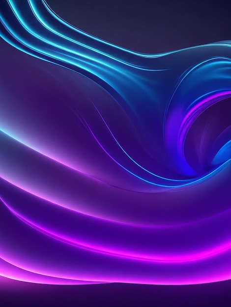 Abstract fluid 3d render holographic iridescent neon curved wave in motion dark background