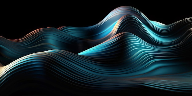 Абстрактная жидкость 3d визуализация радужной изогнутой волны в движении голографический неоновый темный фон градиент
