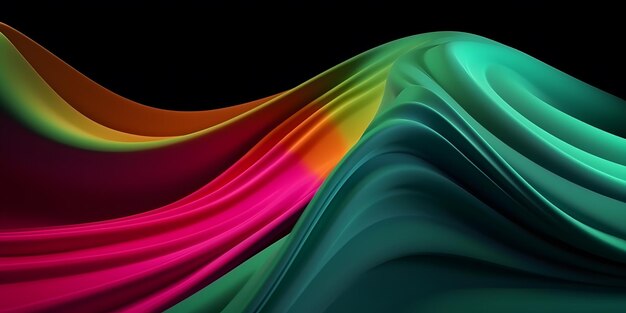 Abstract fluid 3d render neon curved wave in motion iridescent holographic dark background gradient