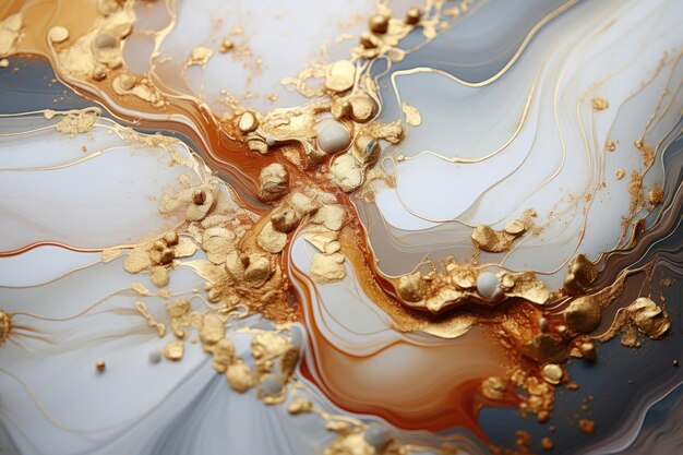 Photo abstract fluid art background beige and white orange colors liquid marble gold