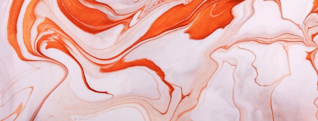 Abstract fluid art background bright orange and white colors Liquid marble Acrylic painting with red gradient