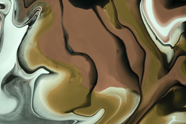 Abstract fluid art background dark brown and black colors. Liquid marble. Acrylic painting with gray lines and gradient.