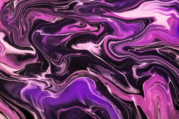 Abstract fluid art background dark purple and black colors Liquid marble Acrylic painting with magenta lgradient