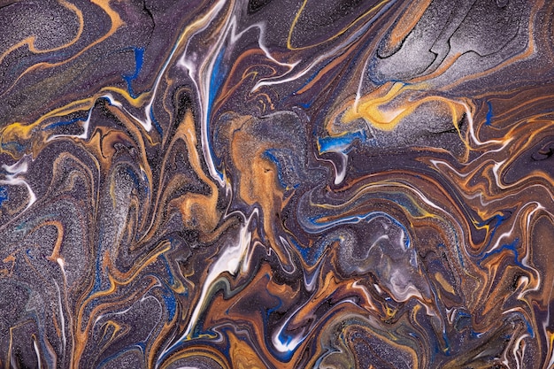 Abstract fluid art background dark purple and orange colors.