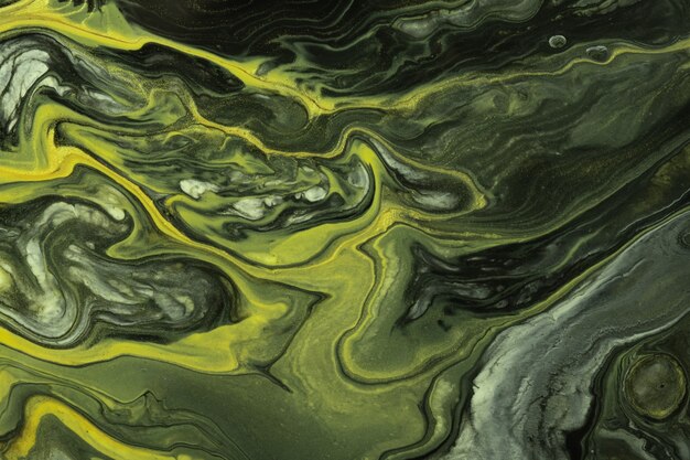 Abstract fluid art background green and black colors.