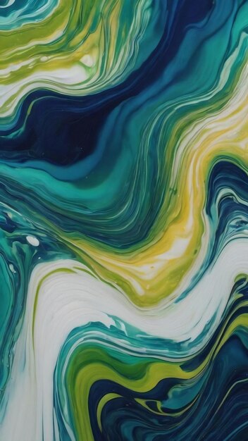 Abstract fluid art background navy blue and green colors liquid marble