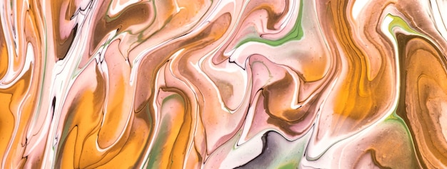 Абстрактное жидкое искусство фон желтый и белый цвета Жидкий мрамор Акриловая живопись с оранжевыми линиями и градиентом