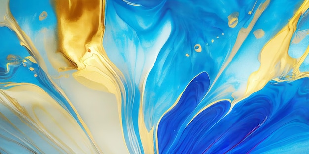 Colori blu e oro di struttura della pittura di arte fluida astratta