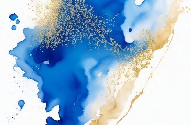 Photo abstract fluid art painting with alcohol ink blue and gold colors