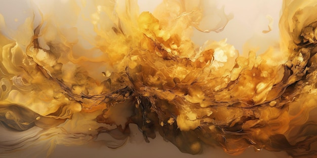 Abstract fluid art in shades of yellow and brown created with Generative AI technology