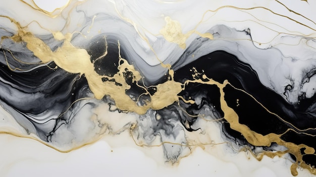 抽象的な流体アートの白と金の大理石のテクスチャ背景