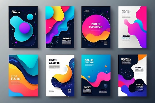 Photo abstract fluid creative templates cards color covers set geometric design liquids shapes trendy vector collection