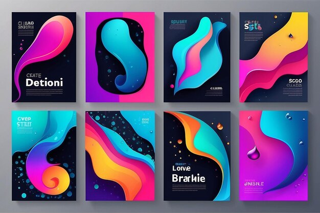 Photo abstract fluid creative templates cards color covers set geometric design liquids shapes