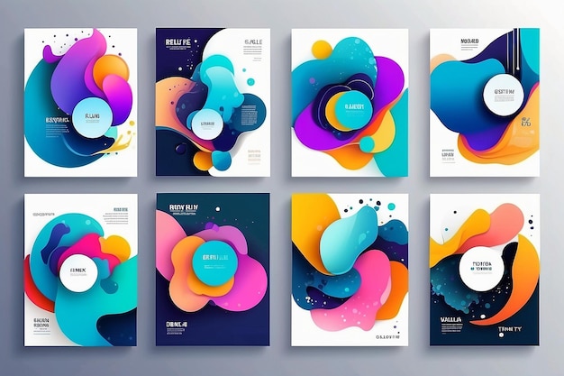 Photo abstract fluid creative templates cards color covers set geometric design liquids shapes