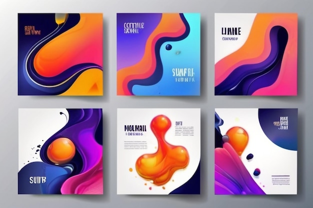 Photo abstract fluid creative templates cards color covers set geometric design liquids shapes