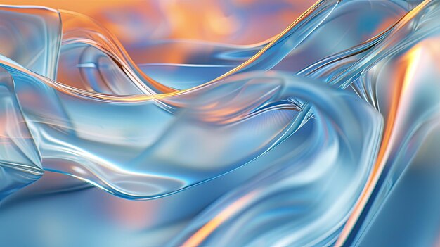 やかな青いグラディエントの背景の液体ガラスの波