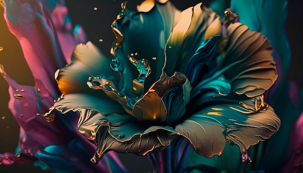 Abstract fluid ink flower Generative AI