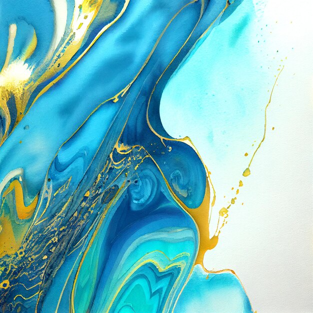 Abstract fluid ink with golden inserts modern background creative design watercolor texture liquid