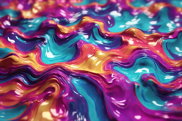 抽象的な流体虹色ホログラフィック曲線波背景ai生成