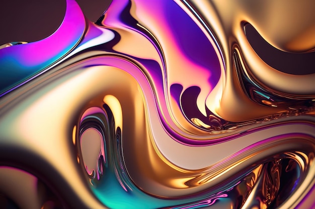 Abstract fluid iridescent holographic neon curved wave Generation AI