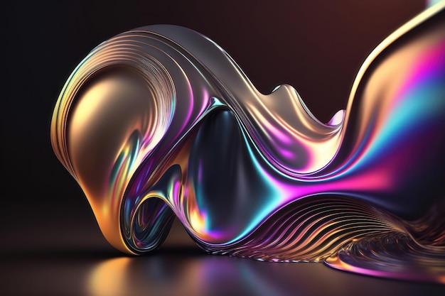 Abstract fluid iridescent holographic neon curved wave Generation AI