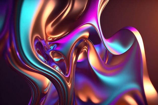 Abstract fluid iridescent holographic neon curved wave Generation AI