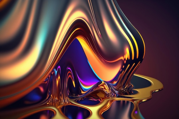 Abstract fluid iridescent holographic neon curved wave Generation AI