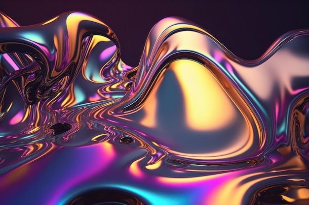 Abstract fluid iridescent holographic neon curved wave Generation AI