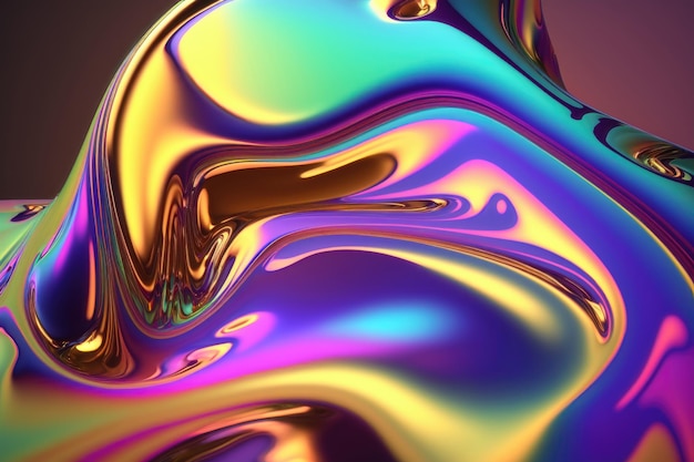 Abstract fluid iridescent holographic neon curved wave Generation AI