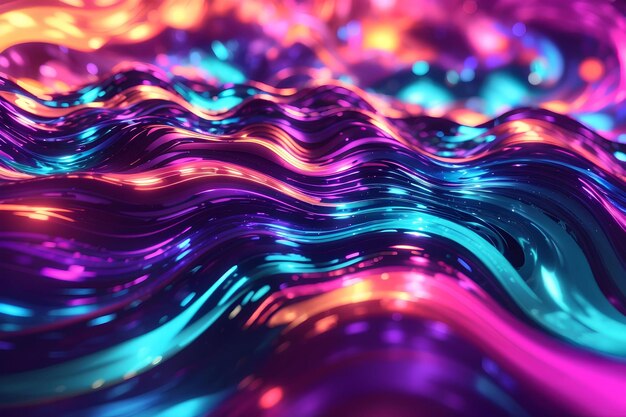 Abstract fluid iridescent holographic neon curved wave in motion colorful background 3d render grad