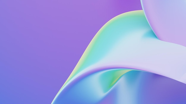 抽象流體虹彩全息霓虹曲線波在運動彩色背景 3D 渲染