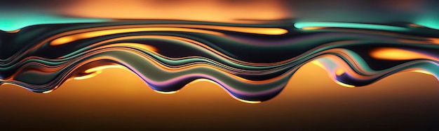 Abstract fluid iridescent holographic neon curved wave in motion colorful background render panoramic wallpaper texture Generative AI