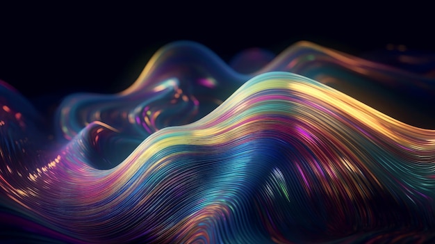 Abstract fluid iridescent holographic neon curved wave in motion colorful background