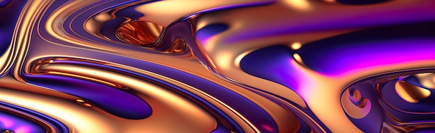 Abstract fluid iridescent holographic neon curved wave panoramic background Generative AI