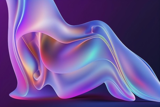 Abstract fluid iridescent holographic neon curved wave