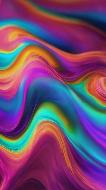 Фото Абстрактная жидкостная iridescent голографическая неоновая изогнутая волна