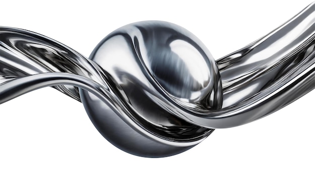 Photo abstract fluid metal bent form metallic shiny curved wave in motion cut out design element steel texture effect
