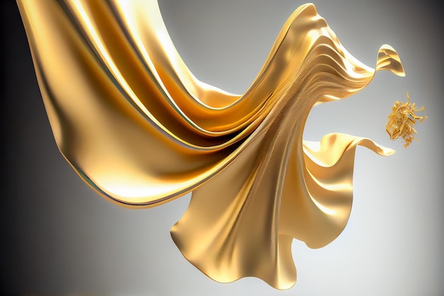 Abstract flying golden fabric on a white background Generative AI