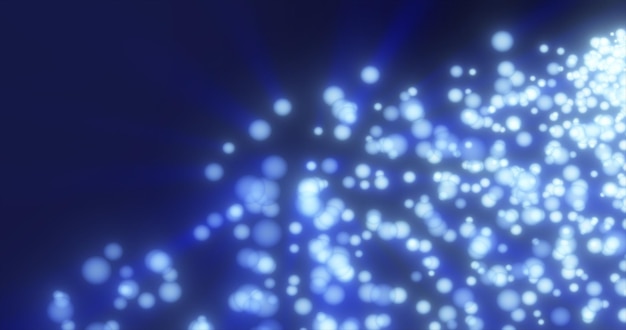 Фото Абстрактные летающие маленькие круглые голубые светящиеся частицы боке и блики с блестящей энергичной магией