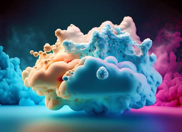 Abstract foam clouds with splashing forms and drops Colorful foam cloud background