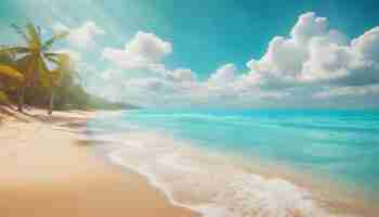 Photo abstract focused background tropical summer beach with golden sand turquoise ocean and blue sky