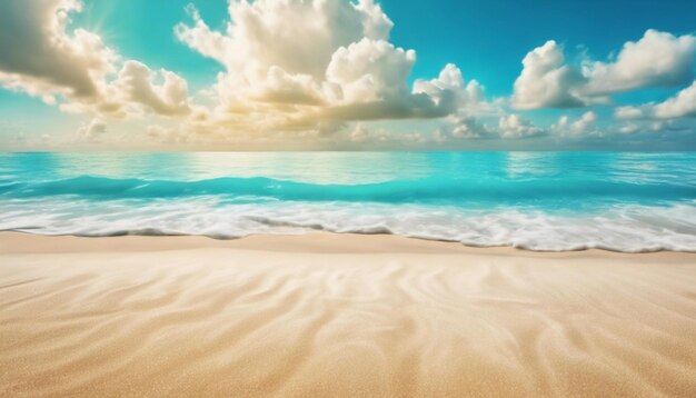 Photo abstract focused background tropical summer beach with golden sand turquoise ocean and blue sky